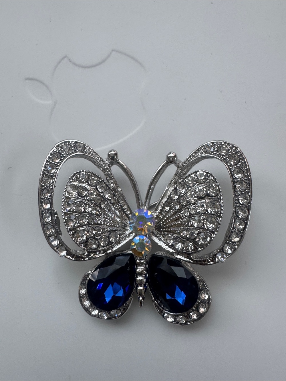 New Crystal Butterfly Brooch with Deep Blue Accent